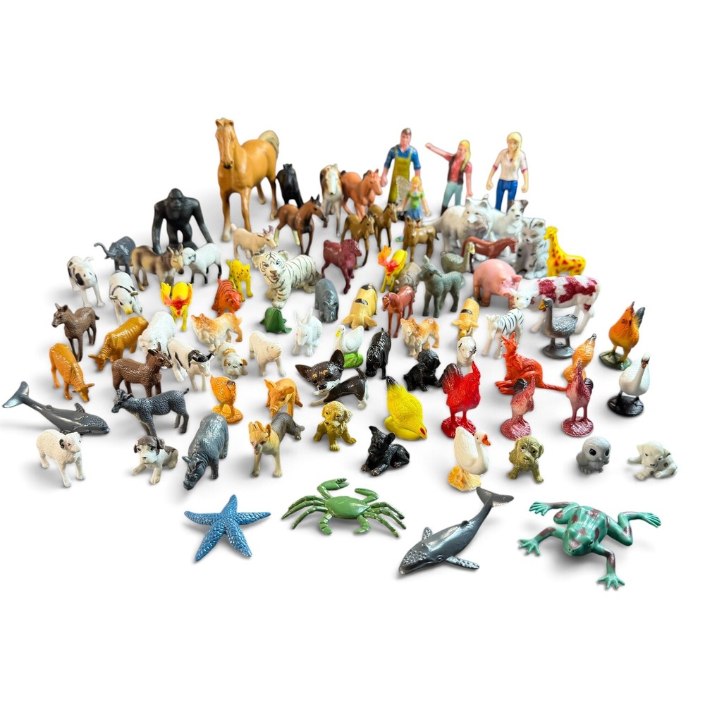 Huge Mixed Lot Plastic Animal Figurines Farm Wild Sea Creatures People 75+ Pc
